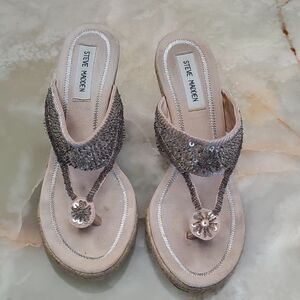 Steve Madden Women's Glitter Wedges - Silver and Tan